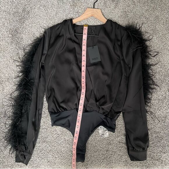 REVOLVE, NBD RAJAH BLACK FEATHER BODYSUIT - Picture 7 of 8